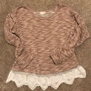 White and cream sweater with lace hem